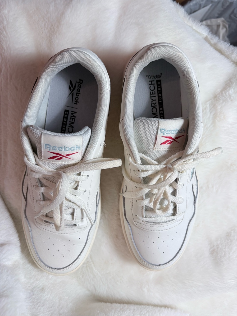 Reebok White Leather Sneakers with Red Logo Accent